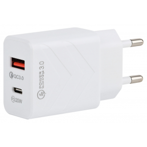 Сетевое зарядное устройство Intro CC290 USB + Type-C быстрая зарядка QC 3.0 + PD 20W белая